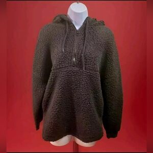 Victoria’s Secret Black Logo XS Plush Sherpa Hoodie Half Zip Sweatshirt Oversize